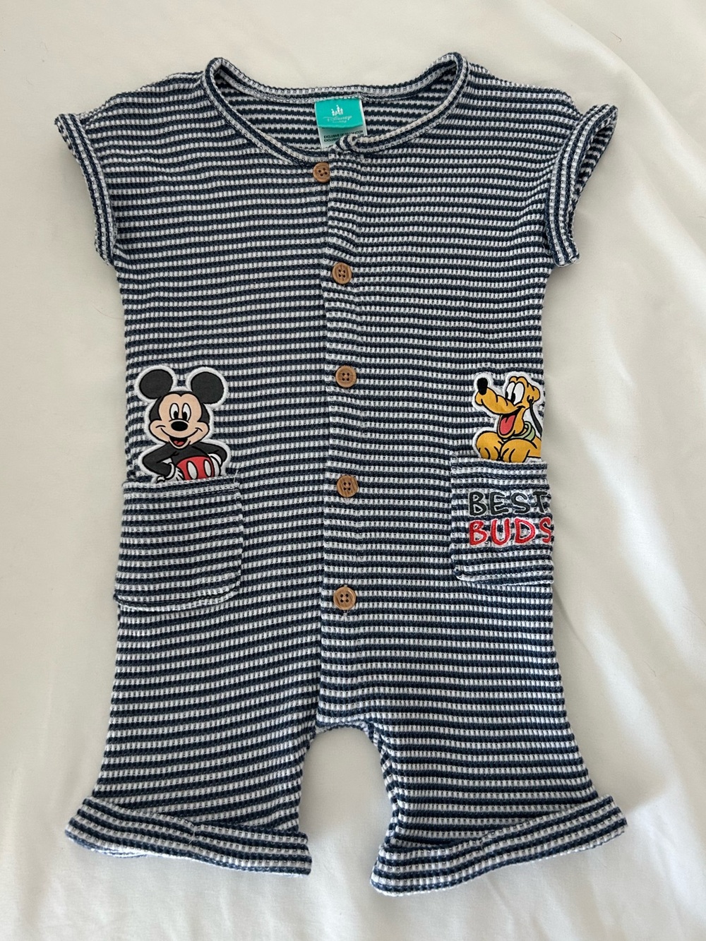 Disney Navy and White Striped Mickey & Pluto One-Piece